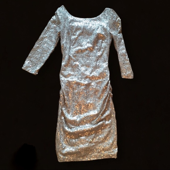 David’s Bridal Body-con Silver Sequin Dress Small - Picture 1 of 9
